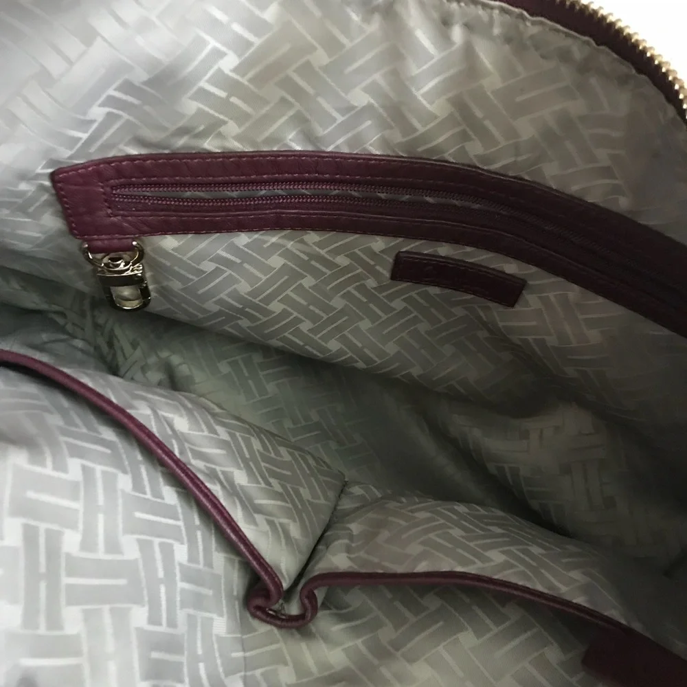 Cole Haan Burgundy Oxblood Pebbled Leather Zip Pocket Hobo Bag